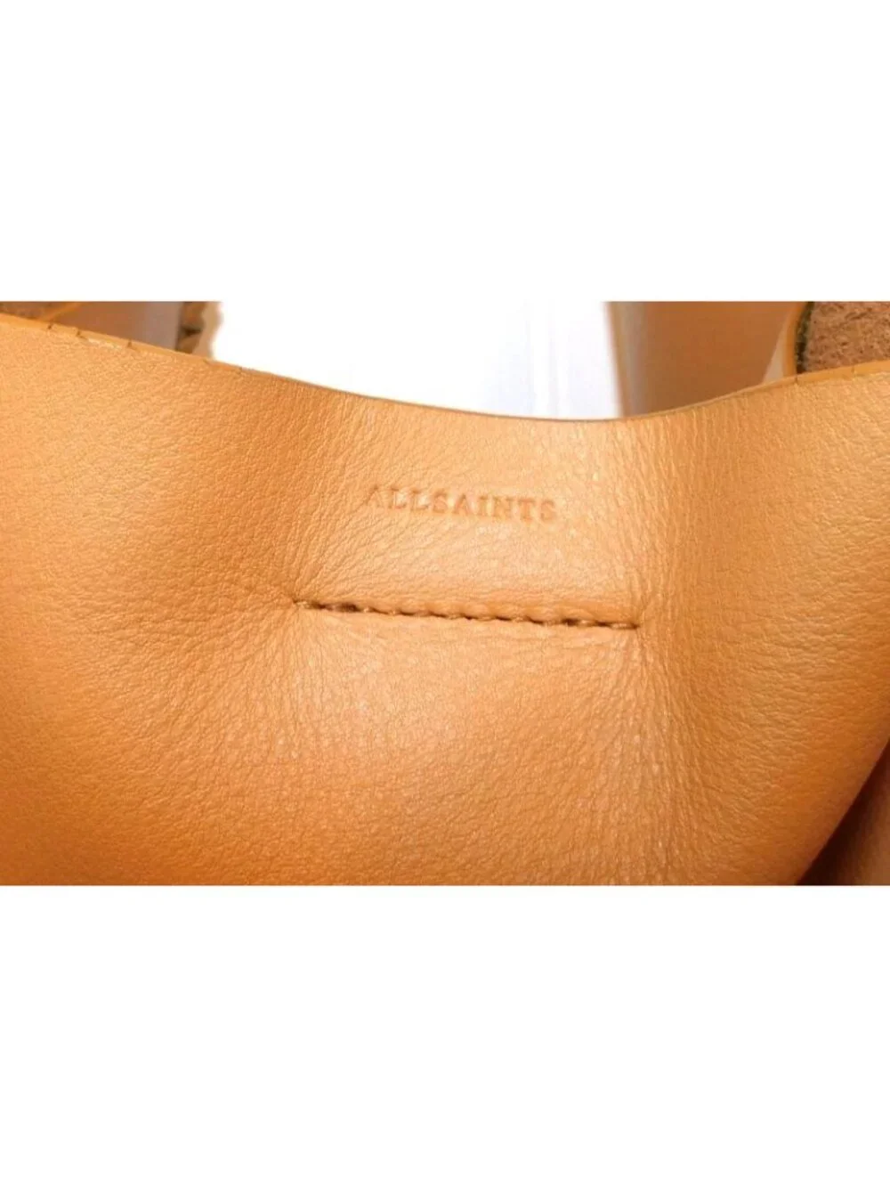 AllSaints Tan Leather Hobo Bag Whipstitch Shoulder Tote Boho Slouchy Large